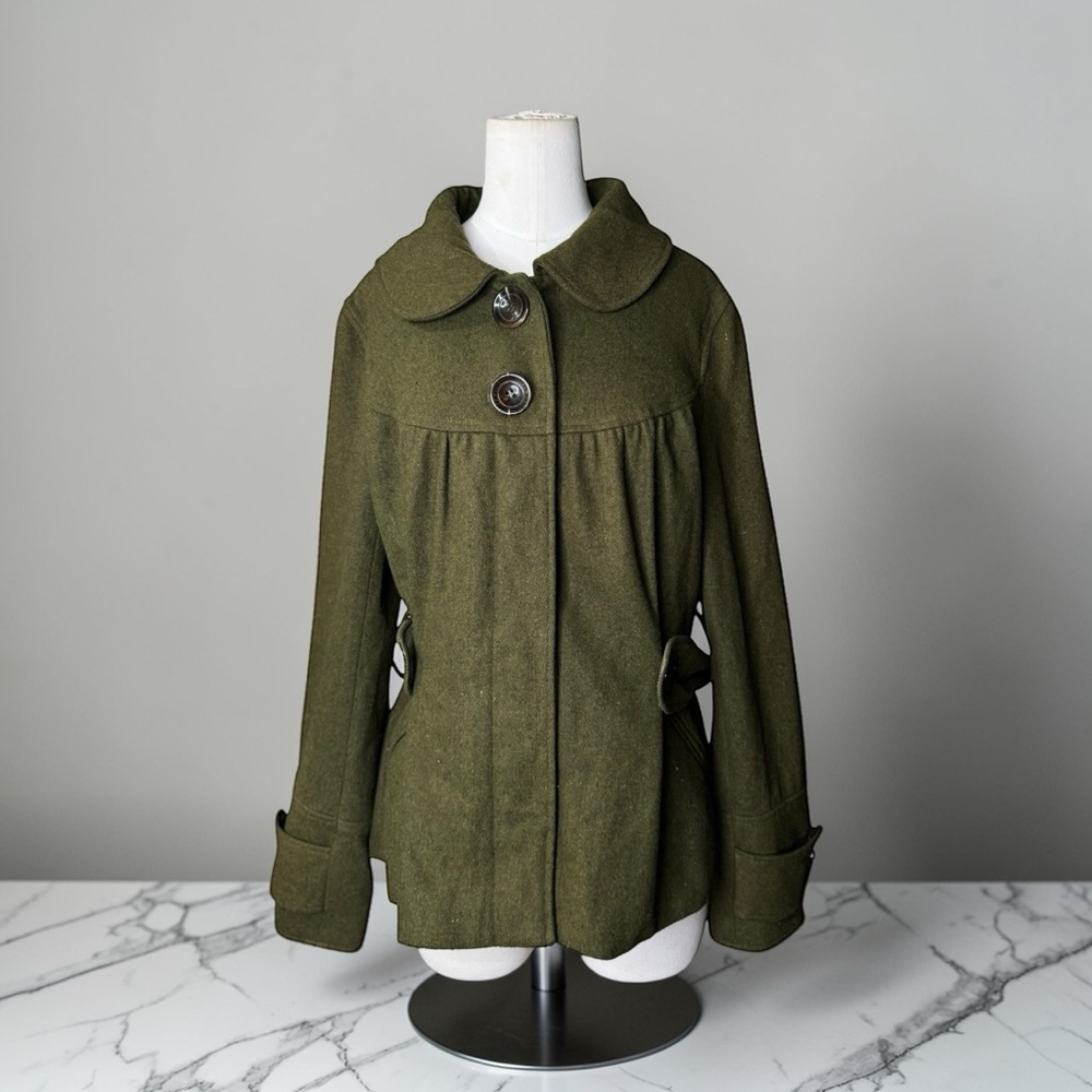 Hazel Wool Blend Olive Green Coat Jacket Size Large - Picture 1 of 8